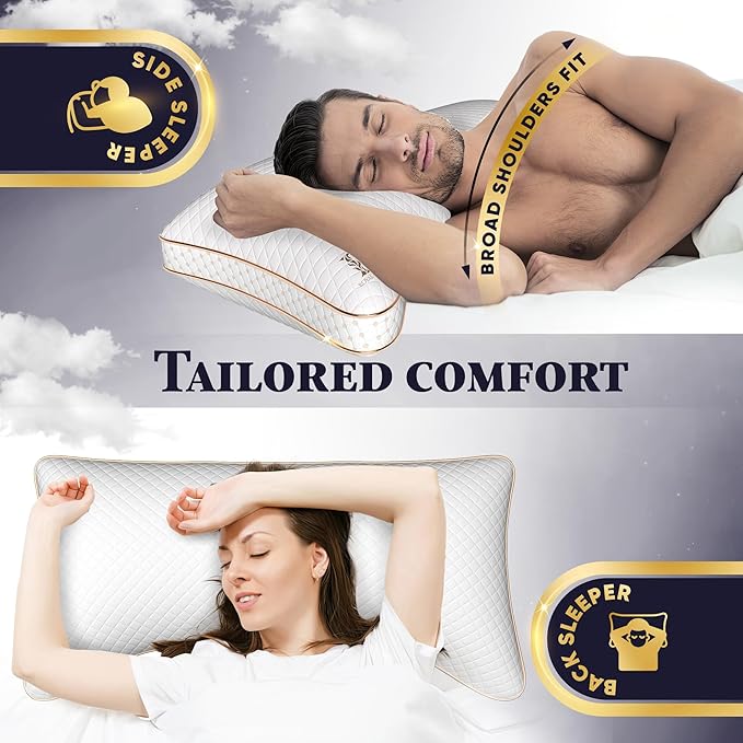 Royal Therapy Adjustable Shredded Memory Foam Pillows – 2-Pack Queen Size Set with Cooling Firm Cover for Side Sleepers