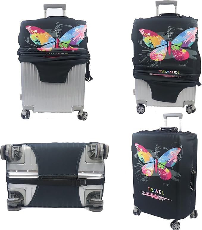 MosaiRudo Thicker Luggage Cover Elastic Suitcase Cover Protector Fits 18-32 Inch Suitcase Travel Accessories (Butterfly, XL)