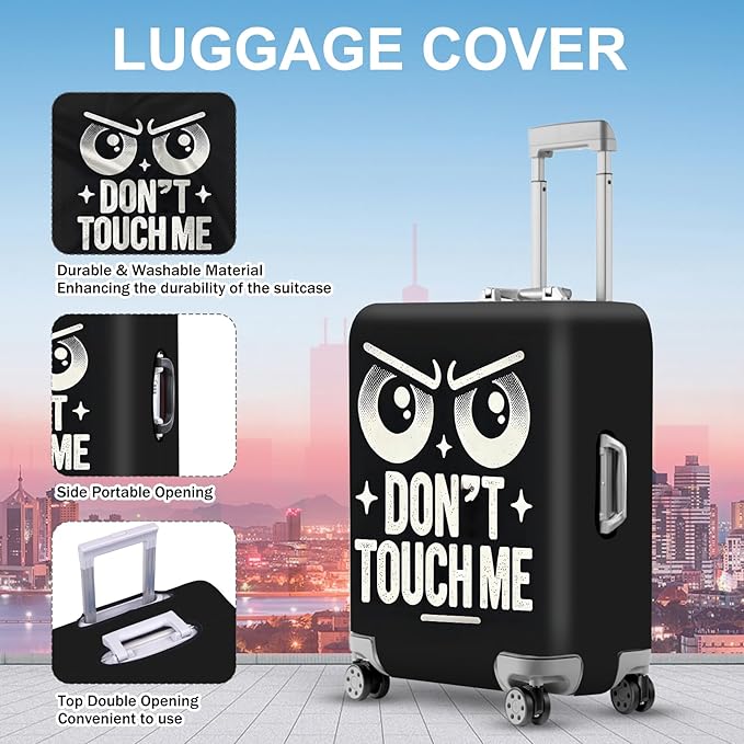 ANNA QUEEN Funny “Don’t Touch Me” Luggage Cover, Bold Black Suitcase Protector with Angry Eyes Design, Stretchable, Washable Travel Cover for 20-22 Inch Luggage