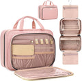 8L Travel Toiletry Bag with Jewelry Organizer for Women - 2.1 GAL Water-resistant Makeup Cosmetic Bag With Hanging Hook for Accessories Shampoo Full-size Container, Pink