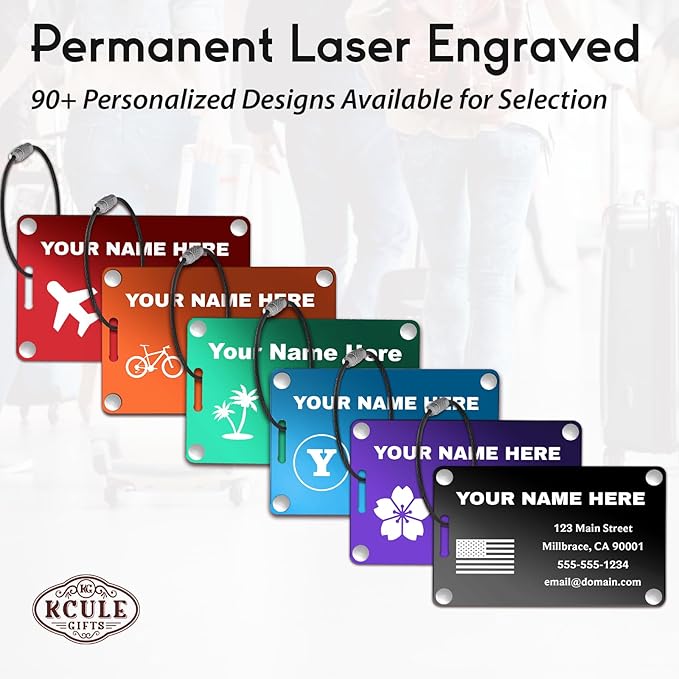 Personalized Luggage Tags: Custom Metal Luggage Tags for Suitcases, Backpacks and Bags with Your Personalized Text (Purple)