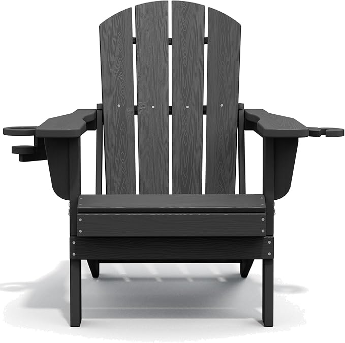 SERWALL Foldable Adirondack Chair Set of 8, Oversized HDPE Adirondack Chair with Wood-Texture-Gray