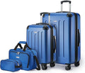 Amazon Basics 4-Piece Luggage Set, Including Two Hardside Suitcases With Multi-directional Spinner Wheels (22" Carry-On and 28" Checked), 15" Tote Bag and 10" Compact Travel Bag, Navy Blue