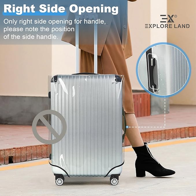 Explore Land Clear Luggage Cover Tough Protector Fits for 22 Inches Suitcase for Travel Airplane (PVC, S/M)