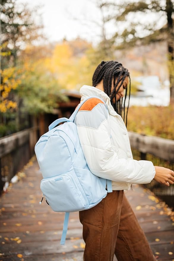 BREVITE The Backpack- Casual daypack backpacks for every function. Compact but spacious 18L aesthetic traveling backpack with laptop compartment. (Misty Blue)