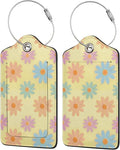 Flowers Leather Luggage Tag with Stainless Steel Ring, Fun Name Id Card Cover Travel Bag Tag Set, Suitable for Travel Bag Luggage Women Men 2 PCS