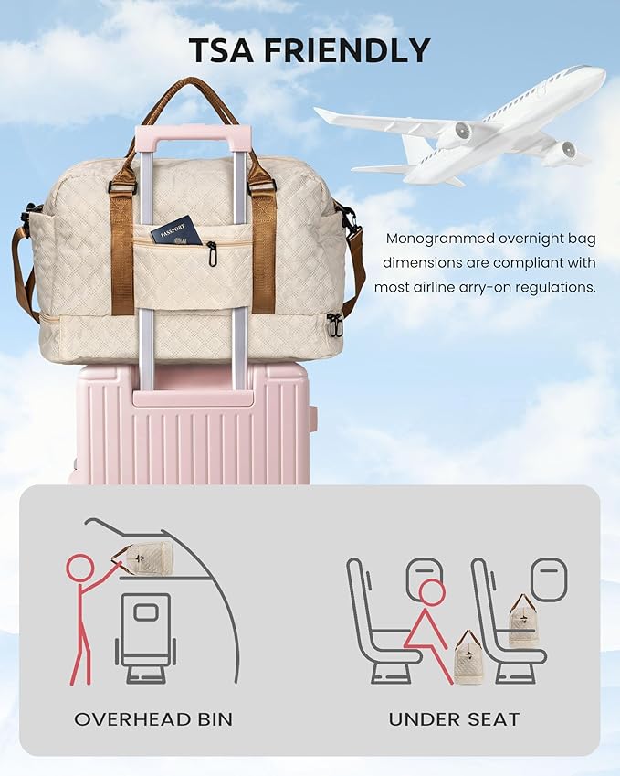 Initial Duffle Bag, Personalized Weekender Bag with Shoulder Strap, Monogram Overnight Bag for Women Wet Pocket, Letter Travel Bag with Makeup Bag Gifts for Niece (Letter R)