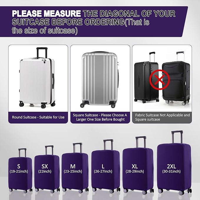 Travel Luggage Cover Suitcase Protector Scratch-Resistant Fit 19-31 Inch Suitcase, Not Included Suitcase (Purple, S(19-21 inch))