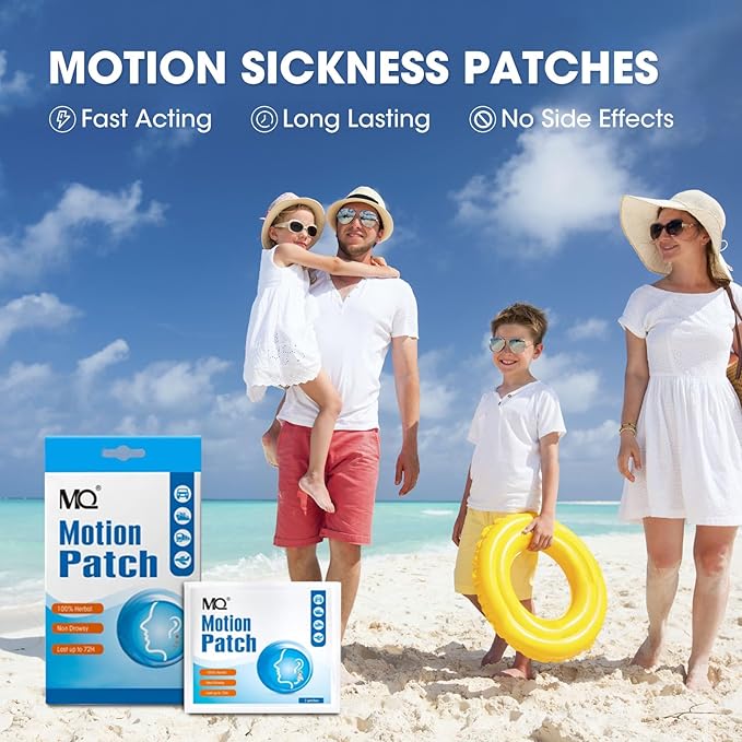 MQ Motion Sickness Patch,60 Count, Sea Sickness Patches Behind Ear for Cruise Ship Travel, Waterproof Car Sickness Patches Fast Acting & Long Last 72H