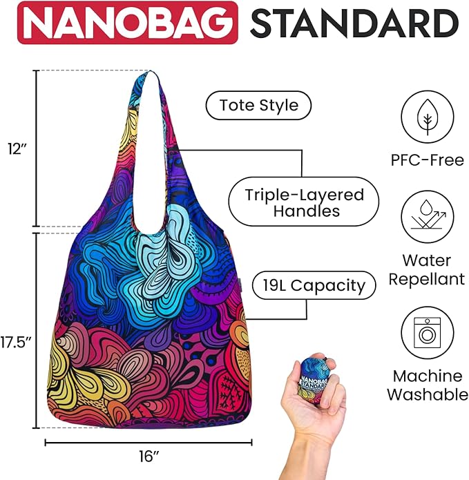 Nanobag Ultra-Lightweight Foldable Tote for Women & Men, Reusable Grocery & Travel Bag, Packable Collapsible Compact Market Essential (Standard Mocha)