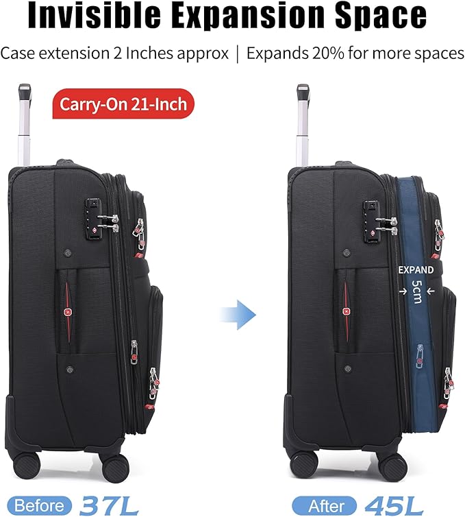 Softside Expandable Luggage with 4 Spinner Wheels, Durable Carry-On Luggage Suicase (Gray, 21-Inch)