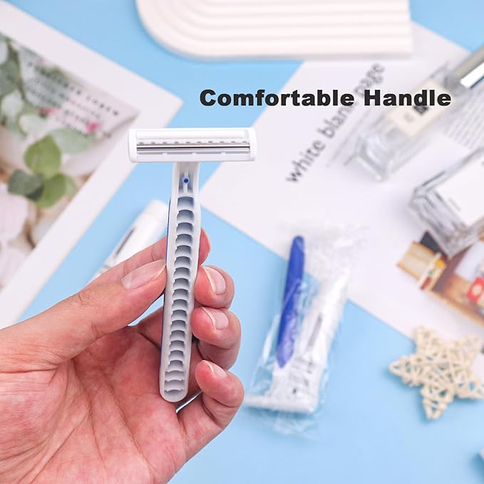 Disposable Razors in Bulk Pack of 120,Blue Disposable Shaving Razors Individual Wrapped Twin Blade Bulk Disposable Razors with Clear Cap and 10g Shaving Cream for Homeless,Hotel,Travel,Charity,Shelter