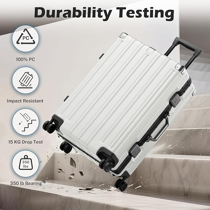 Krute Checked Aluminum Frame Suitcase 24 Inch Zipperless Luggages Hardside PC Luggage With Spinner Wheels TSA Lock USB Charger Suitcases(1 Piece)