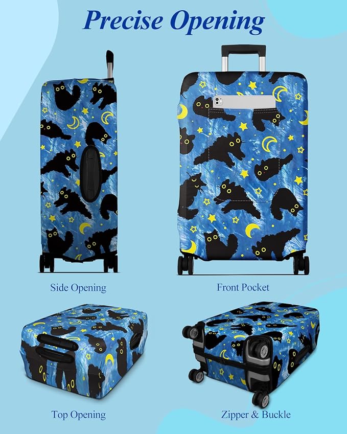 Slohif Luggage Cover for Suitcase Tsa Approved Protector - Luggage Sleeve Large Suit Case Cover Travel Stretch Baggage Case Protective Washable Fit 31-32 Inch Black Cat XL