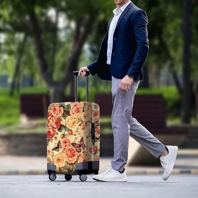 Pink Butterfly Suitcase Covers for Luggage Universal Fit 18-21 Inch Luggage Covers with Zipper for Women & Girl Elastic Spandex Baggage Case Rose Luggage Cover(Flower)