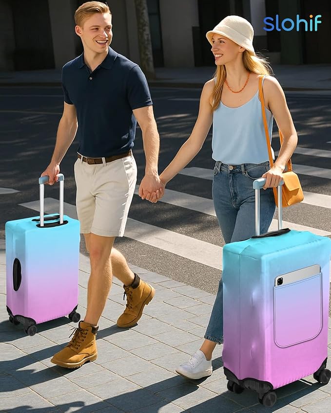 Slohif Luggage Cover for Suitcase Tsa Approved Protector - Luggage Sleeve Large Suit Case Cover Travel Stretch Baggage Case Protective Washable Fit 31-32 Inch Blue Rose Gradient XL