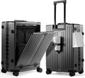 UrbanExplorer 24 Inch Check-In Aluminum Frame Luggage, ABS+PC Hard Shell Suitcases with Spinner Wheels TSA Approved Checked Luggage, Zipperless Suitcases with Cup Holder, Gray