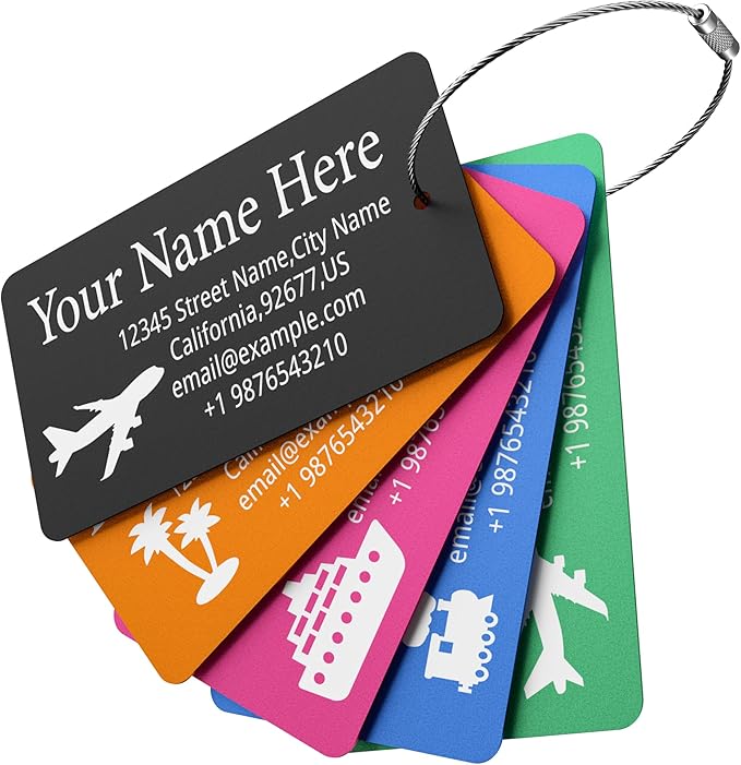 Luggage Tags for Suitcase - Personalized Engraved Metal Tag for Cruise Travel - Custom Name Tags Suitable for Bags and Backpacks(Red)