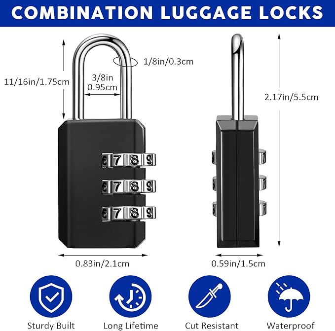 Chumia 50 Pack 3 Digit Combination Lock Small Combo Locks Waterproof Luggage Number Padlock for Backpack Suitcases Traveling Toolbox School Gym Employee Locker