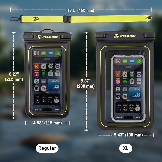 Pelican 4 Pack Marine - IP68 Waterproof Phone Pouch (Regular Size) Floating Waterproof Phone Case - Beach Cruise Ship Travel Essentials - Works w/All Phones - Detachable Lanyard - Black/Hi-Vis Yellow