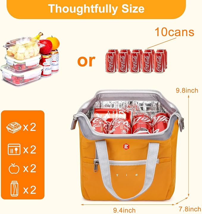 ETidy Fashionable & Lightweight Reusable Lunch Bag Large Capacity Waterproof & Leak Proof Lunch Box Insulated Cooler Lunch Tote For Women Adult To Work Travel Outdoor(Black)
