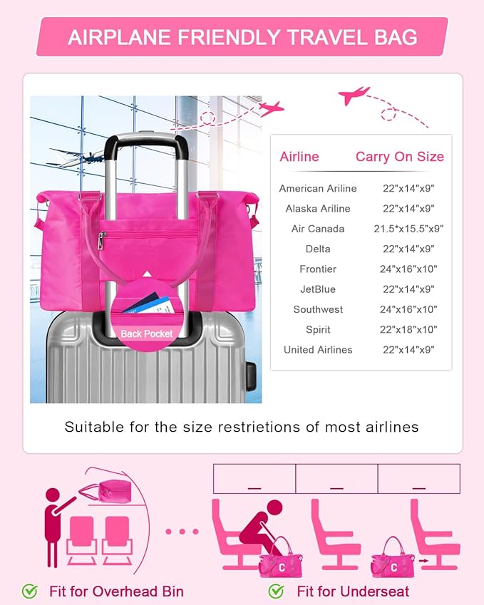 Overnight Bag for Kids Teen Girls Weekender Dance Bag Birthday Graduation Gifts,Initial Travel Duffel Bag Sports Gym Bag Personalized Weekender Bag Carry On Bags Preppy Gifts for Women(Hot Pink, C)