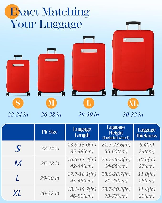 Slohif Luggage Cover for Suitcase Tsa Approved Protector - Luggage Sleeve Suit Case Cover Travel Stretch Large Baggage Case Protective Washable Fit 30-32 Inch Red