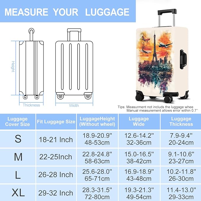 Luggage Cover Washable Suitcase Protector Anti-scratch Suitcase cover Fits 20-34 Inch Luggage (Tower-1, S(20-22inch suitcase))