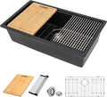 30 Granite Composite Kitchen Sink - Donsdey 30 Inch Black Kitchen Sink Undermount Granite Quartz Composite Ledge Workstation Matte Black Under Counter Single Bowl Sink Basin