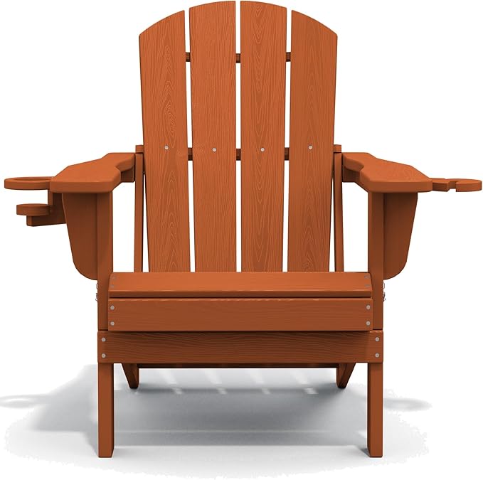 SERWALL Adirondack Chair with Cup Holders - Composite Adirondack Chairs Set of 6 HDPE Outdoor Chairs All Weather Use- Orange
