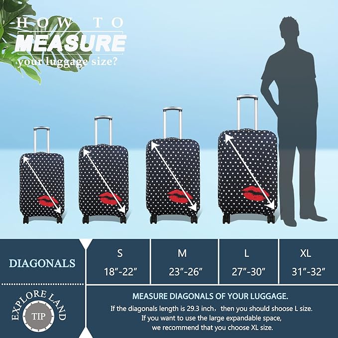 Explore Land Travel Luggage Cover Suitcase Protector Fits 31-32 Inch Case (Polkadot, XL)