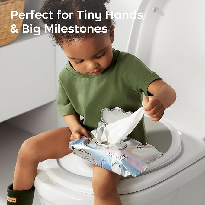 Bc Babycare Flushable Wipes, Hypoallergenic for Sensitive Skin, 99% Water, Plant-Based Fibers, Sewer + Septic Safe, Fragrance Free Toddler Potty Training, 336 Wipes, 8 Pack