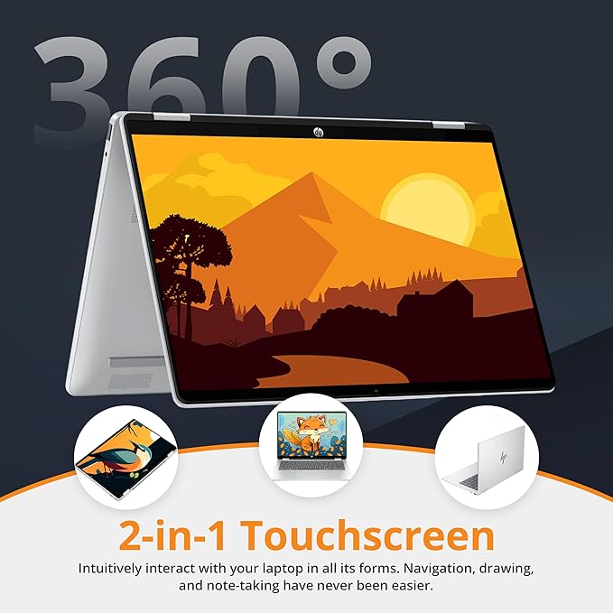 HP OmniBook 5 Flip 2-in-1 14" 2K Touchscreen Laptop, Intel 7 150U, 16GB LPDDR5, 1.16TB Storage(1TB SSD+160GB Docking Station Set), Intel Graphics, Backlit Keyboard, Wi-Fi 6E, Windows 11, Silver