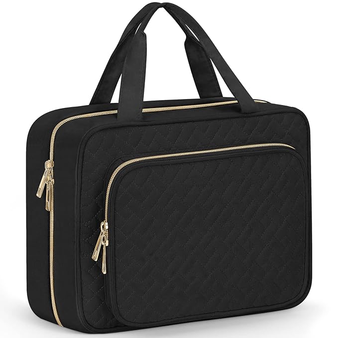 Wedama Toiletry Bag for Women, Medium Cosmetic Travel Bag, Hanging Toiletry Bag for Bathroom, Thickened PVC Waterproof Makeup Bag, Toiletries Bag for Travel Business Trips and Camping, Black