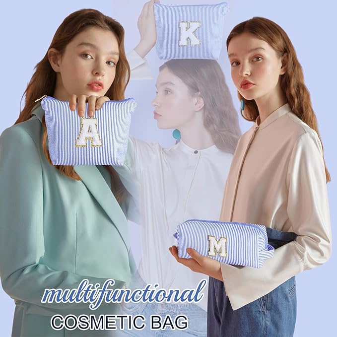 YOOLIFE Preppy Makeup Bag Travel Makeup Bag - Initial Cosmetic Bag Cute Makeup Bag Travel Essentials Small Makeup Bag with Zipper Makeup Bag Organizer Personalized Gifts for Her Preppy Stuff Letter P