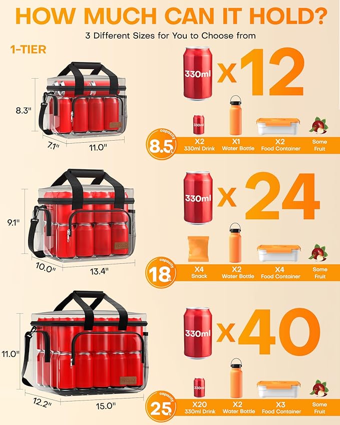 HOTOR Lunch Box for Men and Women - Leak-Proof Insulated Lunch Cooler Bag with Adjustable Strap, Multiple Pockets for Office, Picnic, Hiking, Beach, 1 Layer, 8L, Brown, 9.8" x 8.7" x 5.9"
