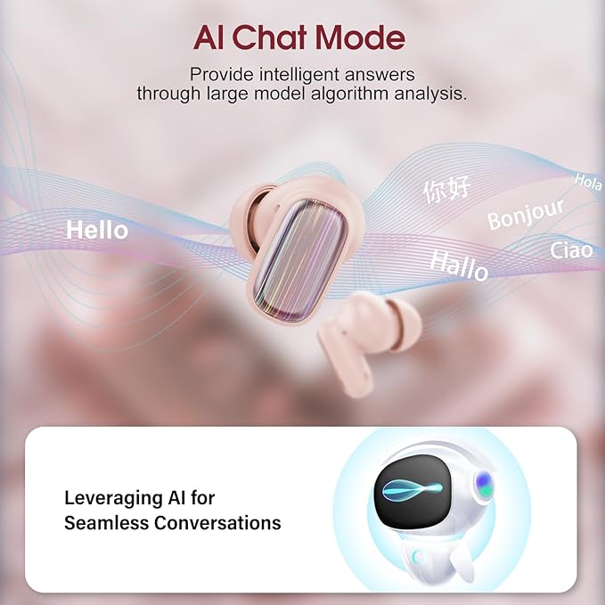 AI Language Translator Earbuds Real Time, 164 Language/6 Translation Modes Translator Earbuds 3-in-1 Translation Headphones, Bluetooth 5.4 Translation Device for Travel Business Learning, Rose Gold