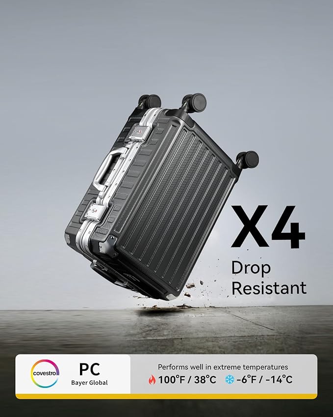 LUGGEX Checked Suitcase with Spinner Wheels, 28 Inch Aluminum Frame Zipperless Polycarbonate Hard Shell Suitcase, Charcoal Metallic
