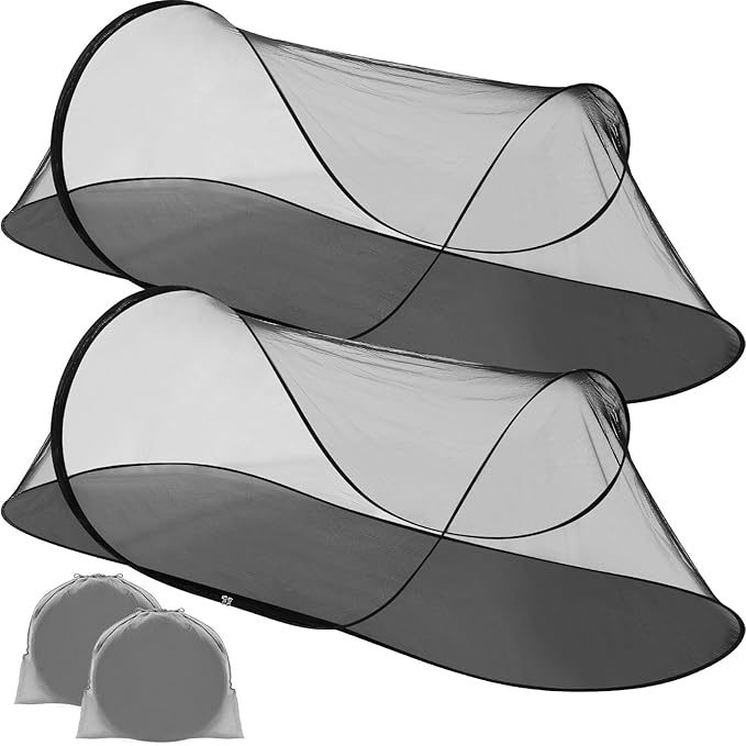 2 Pcs Large Pop up Mosquito Tent Portable Foldable Mosquito Bug Net for Bed Camping Travel Patio Outdoor 78 * 31 * 22 Inch Bug Netting Mesh Tent Canopy for Adults Baby Bedroom, Black