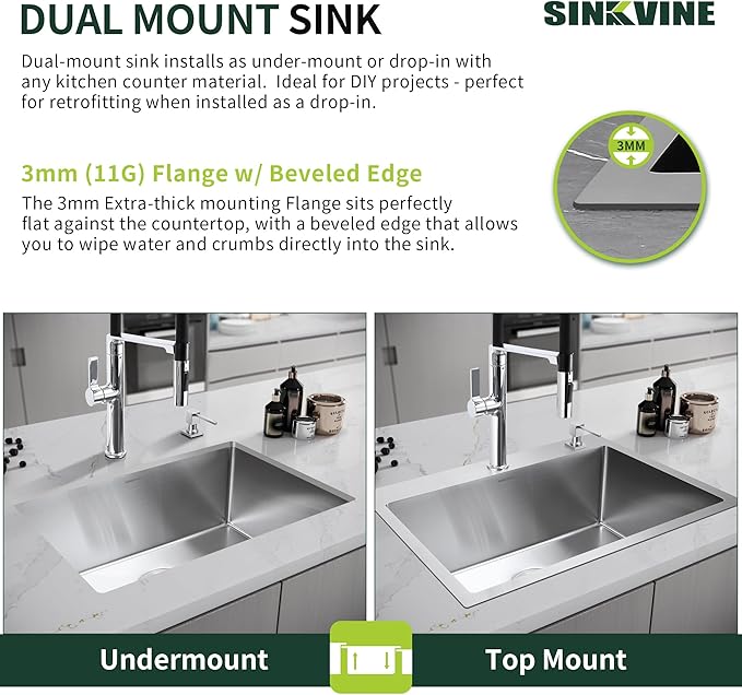 22 Inch Drop-In Kitchen Sink, SINKVINE 22" x 18" Stainless Steel Indoor and Outdoor Sink, Top Mount Deep Single Bowl Sink for Laundry, Wet Bar, RV, w/Drain Strainer, Bottom Grid, Roll-up Drying Unit