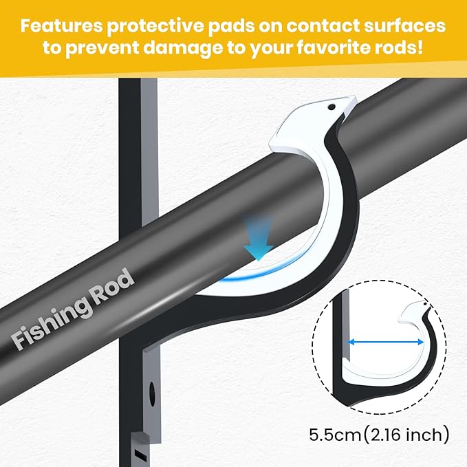 QudraKast Horizontal Fishing Rod Holder for Garage Wall Ceiling Mount - Fishing Pole Holders Fishing Rod Rack Holds Up to 4 Rods or Combos, Ideal Fishing Gift (2pack)