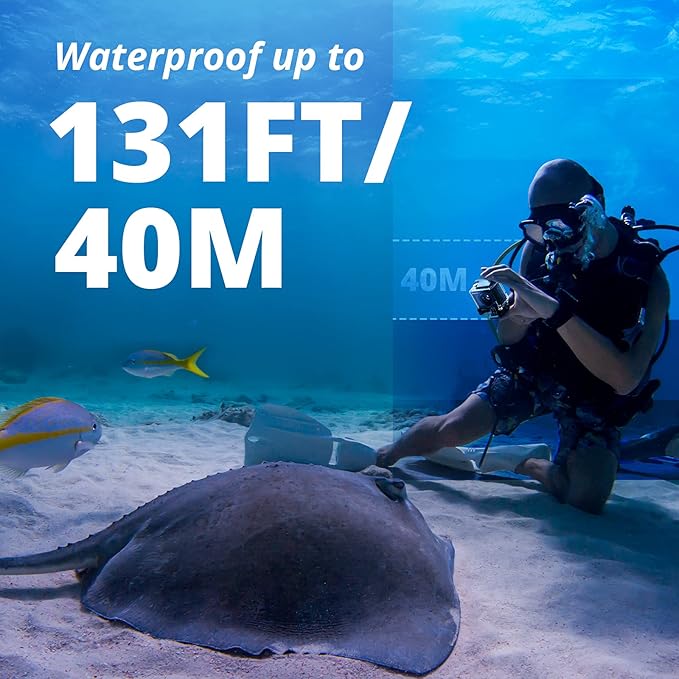 AKASO Brave 4 Pro Action Camera with Waterproof Floating Hand Grip Bundle - 4K30 20MP Ultra Hd EIS 131ft Underwater Camera 5xZoom Touch Screen WiFi Remote Control with Helmet Carry Bag Accessories Kit