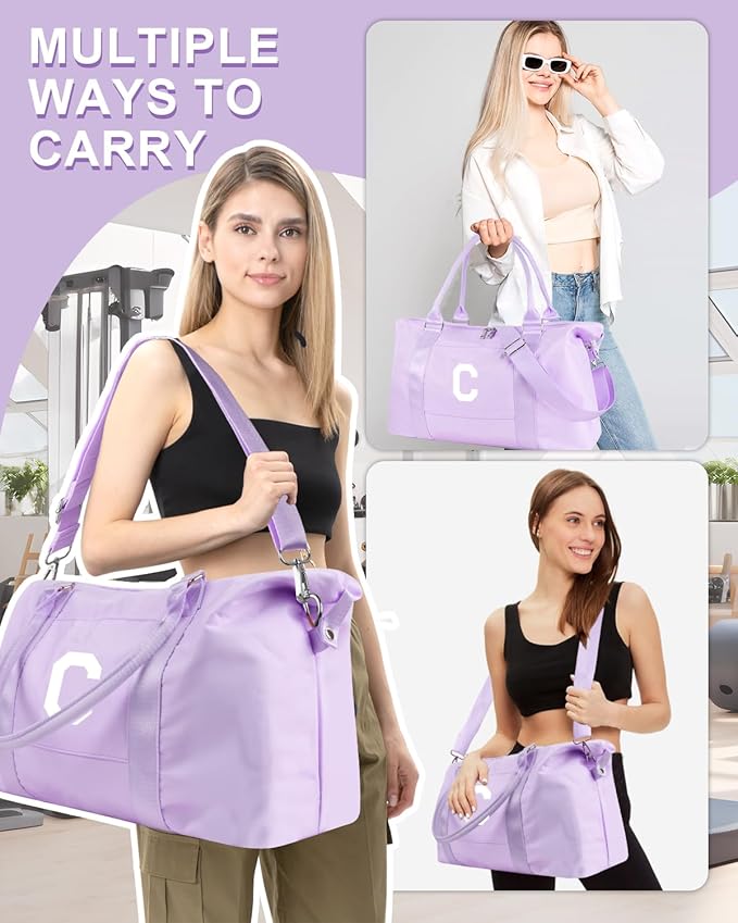 Daughter Niece Gifts for Teen Girl Kids, Initial Travel Duffel Bag Sports Gym Bag Personalized Gifts Weekender Bag，Monogram Overnight Bag Cute Dance Bag Birthday Bridesmaid Gifts for Women(Purple, C)