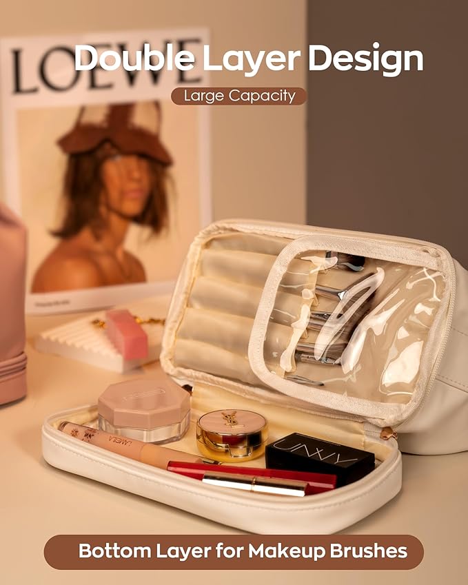 Personalized Gifts for Women, Personalized Makeup Bag with Handle, Initial Double Layer Cosmetic Bag with Makeup Brush Organizer, Travel Toiletry Bag, Birthday Gift for Friends Female Mom