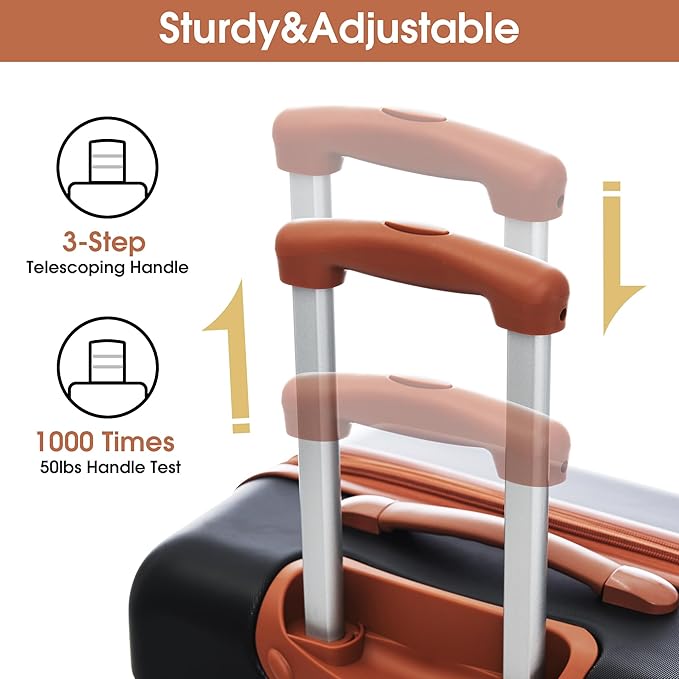 Merax Luggage sets of 3 Piece 20 24 IN Carry on Luggage Hard Case Black and Brown Luggage Expandable Checked Luggage Suitcase Set with Wheels