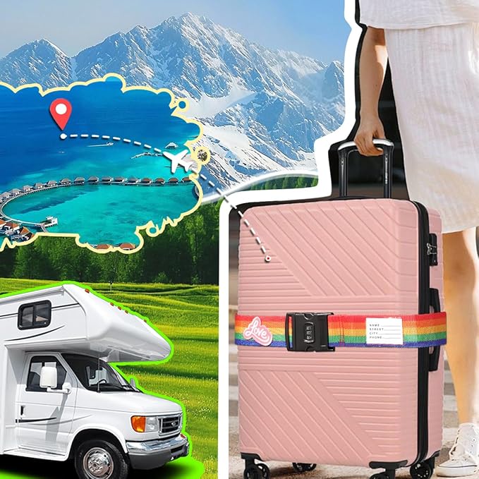 Adjustable Luggage Straps with Combination Lock – 4 Pack Bright Colors, Quick-Release Buckle, Secure Travel Luggage Straps for Added Safety（Multicolour）