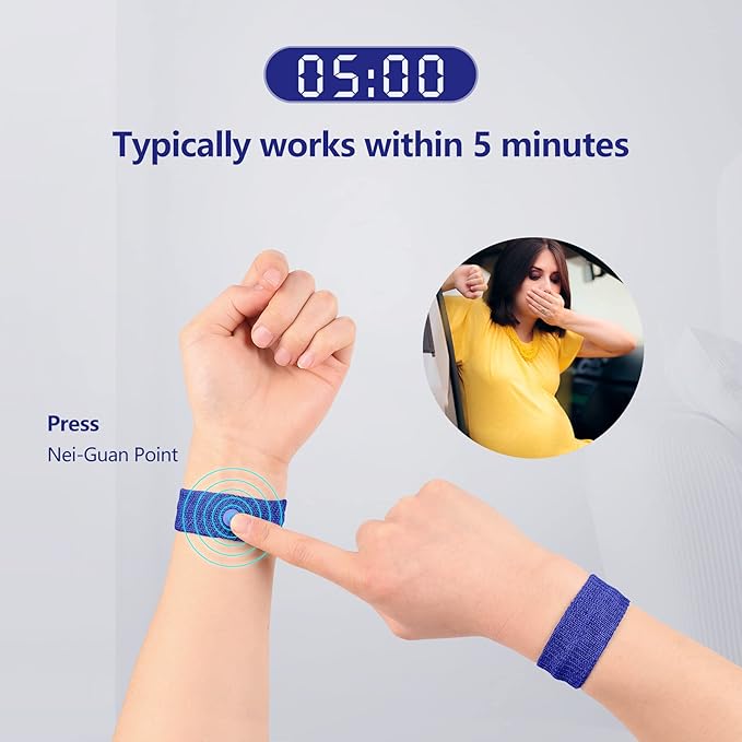 Cozyhealth Motion Sickness Wristband, Anti-Nausea Acupressure Wrist Band for Nausea Relief, Dizziness and Vomiting from Car Boat Flying Travel Sickness for Adults and Kids (Black/Dark Blue, 4 Pairs)