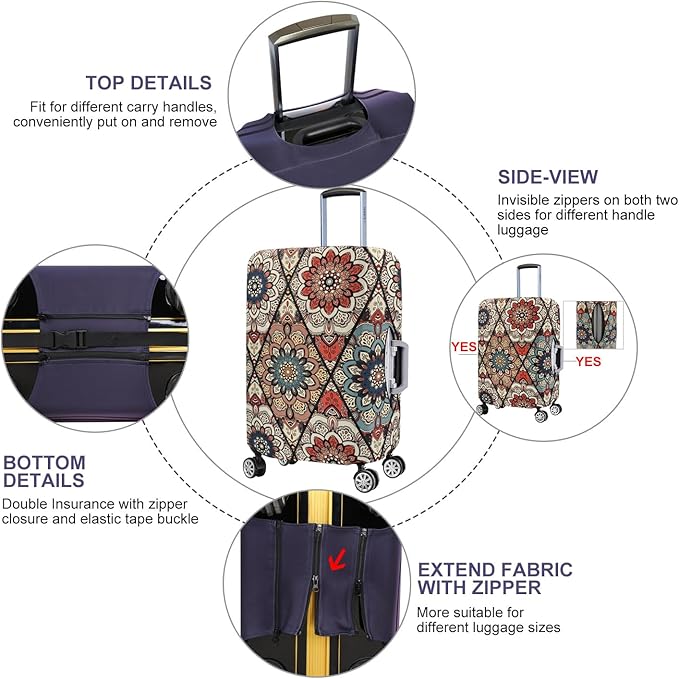 7-Mi Travel Trolley Case Cover Protector Suitcase Cover 29"-30" Trolley case Luggage Storage Covers for Men Women, Retro
