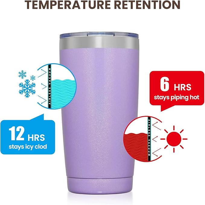 MEWAY 20oz Tumbler 8 Pack Double Wall Vacuum Insulated Travel Glitter Mug Bulk, Stainless Steel Tumblers with Lid and Straw, Powder Coated Coffee Cups for Woman(Rainbow Purple,Set of 8)