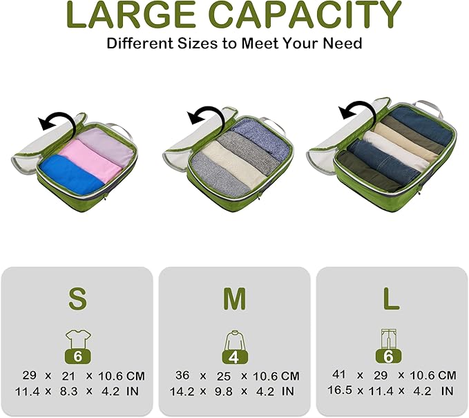 Cipway Mesh Compression Packing Cubes, Ultralight See Through Luggage Organizer Bags, Travel Essentials for Carry on Suitcase（3 Pcs,Green）